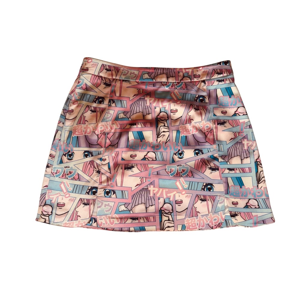 Sugar Thrillz Anime Manga Print Mini Skirt Pink Blue XL Dollskill Cosplay Pastel